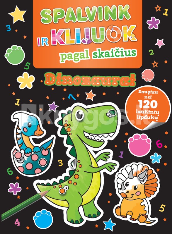 Spalvink ir klijuok pagal skaičius. Dinozaurai