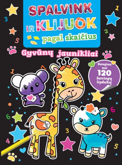 Spalvink ir klijuok pagal skaičius. Gyvūnų jaunikliai