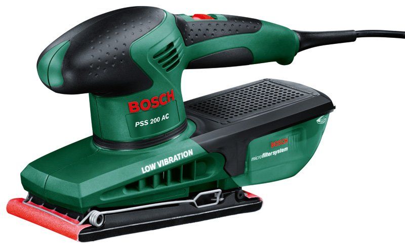 Elektrinis vibracinis šlifuoklis BOSCH Green PSS 200 AC, galia 200 W, šlifavimo popieriaus matmenys