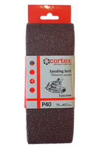 Juosta šlifavimui CORTEX P40, 75 x 457 mm, 3 vnt.