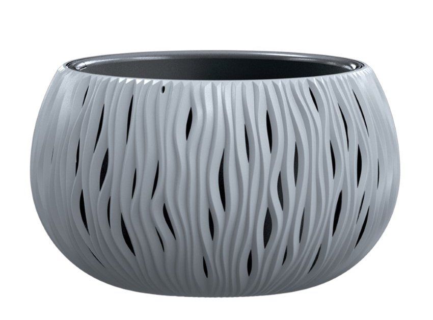 Plastikinis lauko vazonas SANDY BOWL, pilkos spalvos, vazono skersmuo 37 cm.