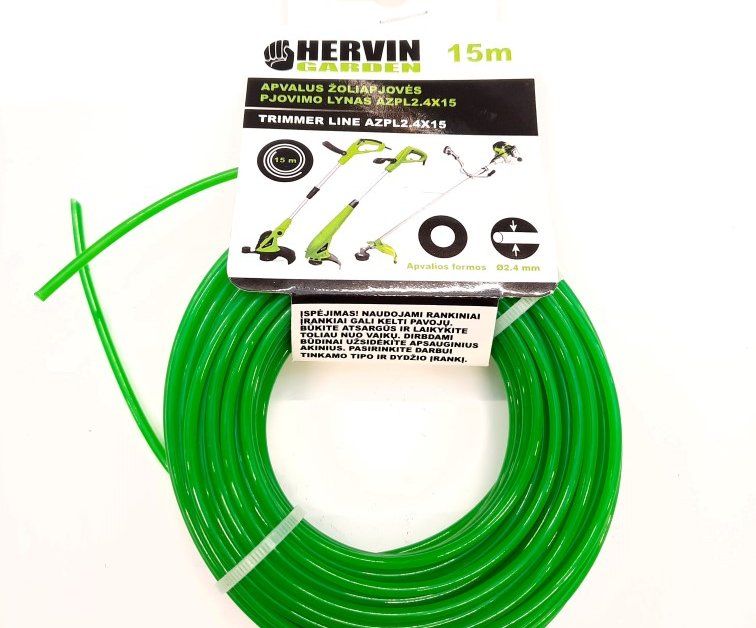 Žoliapjovės pjovimo lynas HERVIN GARDEN AZPL2.4X15, apvalus, žalios spalvos, skersmuo 2,4 mm, 15 m