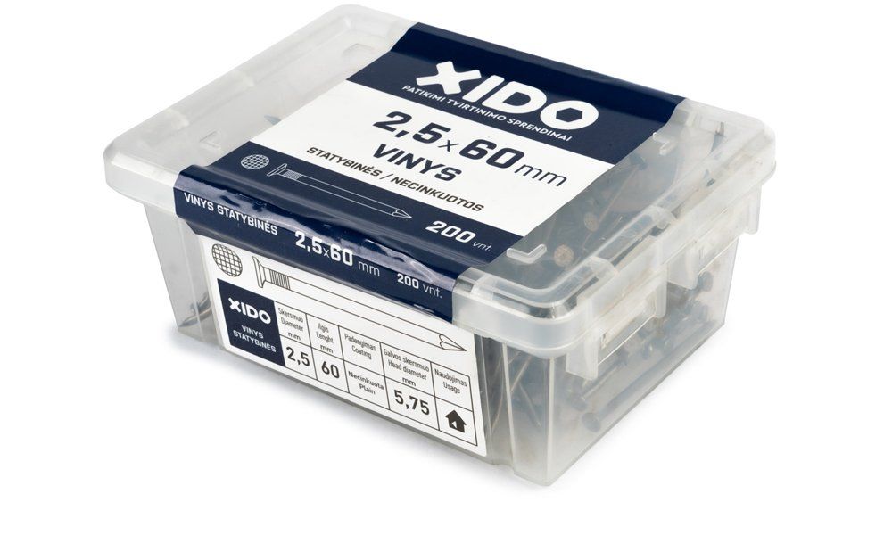 Vinys statybinės XIDO, juodos 2,5x60, 200vnt.