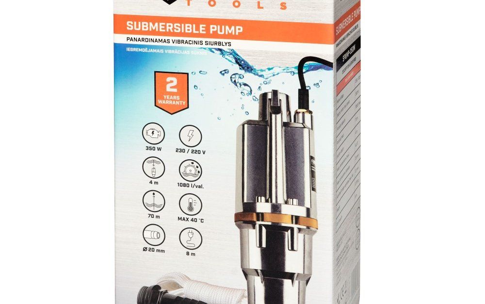 Panardinamas vibracinis siurblys HERVIN TOOLS, 350 W, 1080 l/h, 70 m, SPUMP-350W
