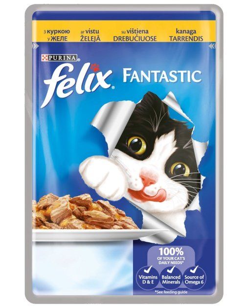 Konservuotas ėdalas katėms FELIX Fantastic, su vištiena, 85g