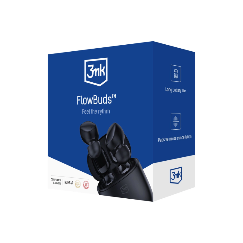 3mk FlowBuds belaidės į ausis įdedamos Bluetooth ausinės – juodos