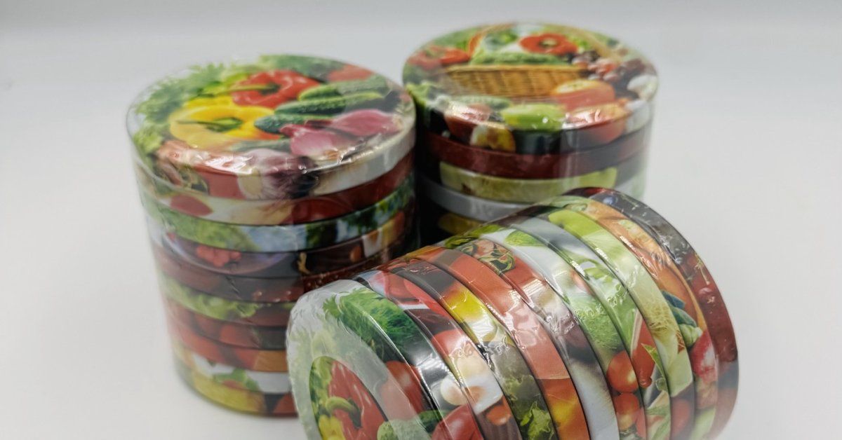 Užsukami konservavimo dangteliai, 82 mm, įvairūs dizainai, 10 vnt.