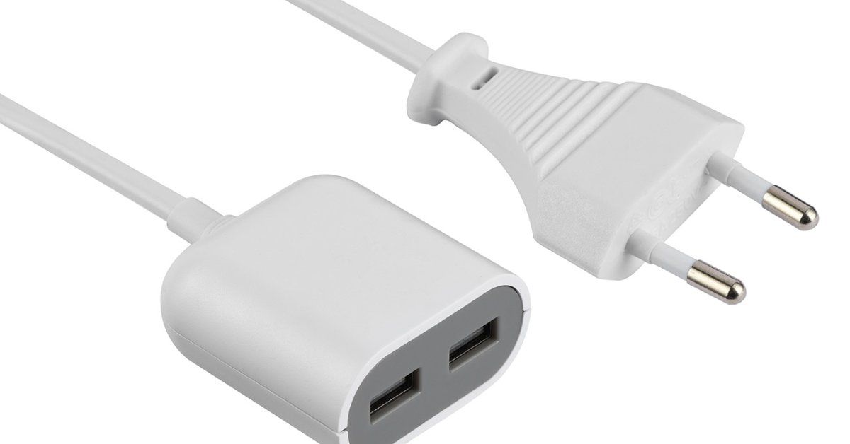 USB įkroviklis ELECTRALINE, 2xUSB, 2,4A, su 1,5 m ilgio laidu, 500342