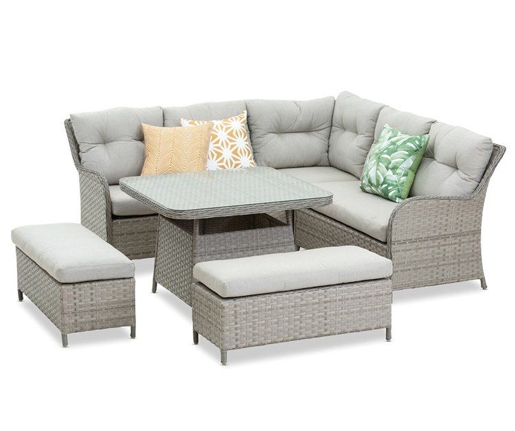 Lauko baldų komplektas NOVELLY HOME Ratan HL-6S-23013, kampinė sofa, 2 suoleliai, stalas, spl. pilka