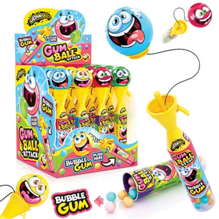 Įvairių vaisių skonio kramtomoji guma su žaisliuku JOHNY BEE Gumball Attack, 10 g