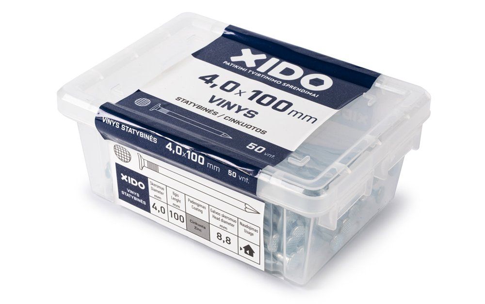 Vinys statybinės XIDO, cinkuotos 4,0x100, 50vnt.