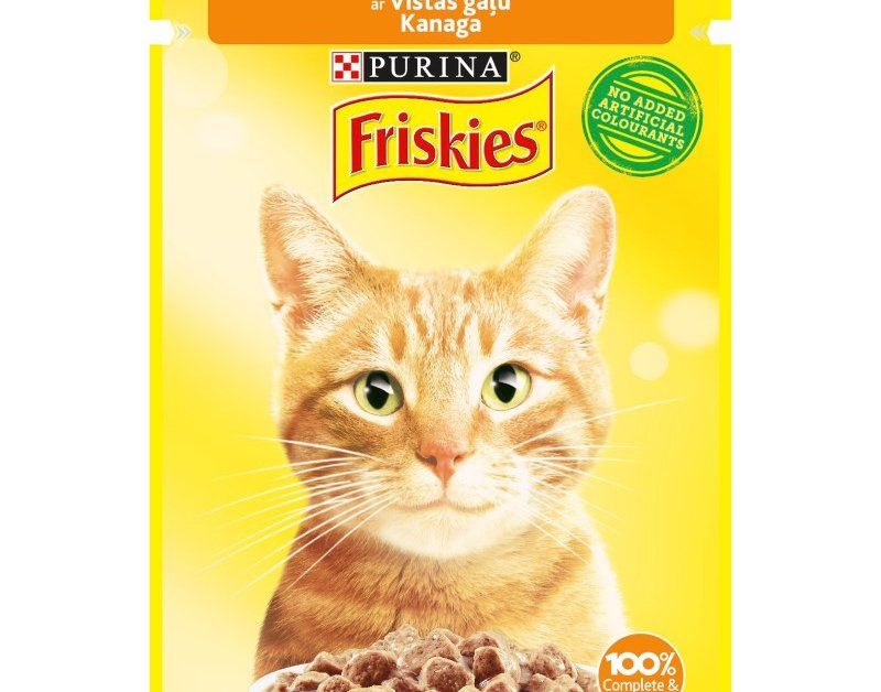 Kačių ėdalas PURINA FRISKIES, su vištiena, konservuotas, 85g