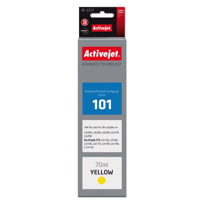 „Activejet AE-101Y“ rašalas (pakeičia „Epson 101 Supreme“ 70 ml geltonos spalvos spausdintuvo kasetę)