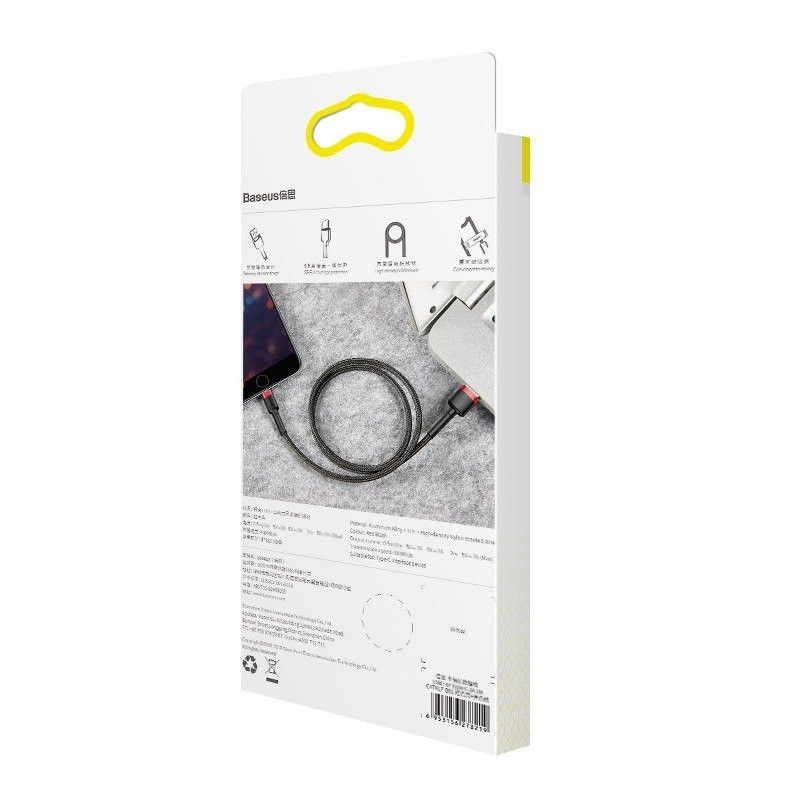 „Baseus Cafule“ USB laidas „Lightning“ 2A 3m (juodas+raudonas)