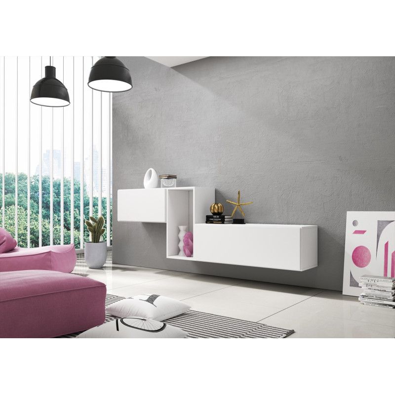 Cama svetainės baldų komplektas ROCO 11 (RO1+RO3+RO4) balta / balta / balta
