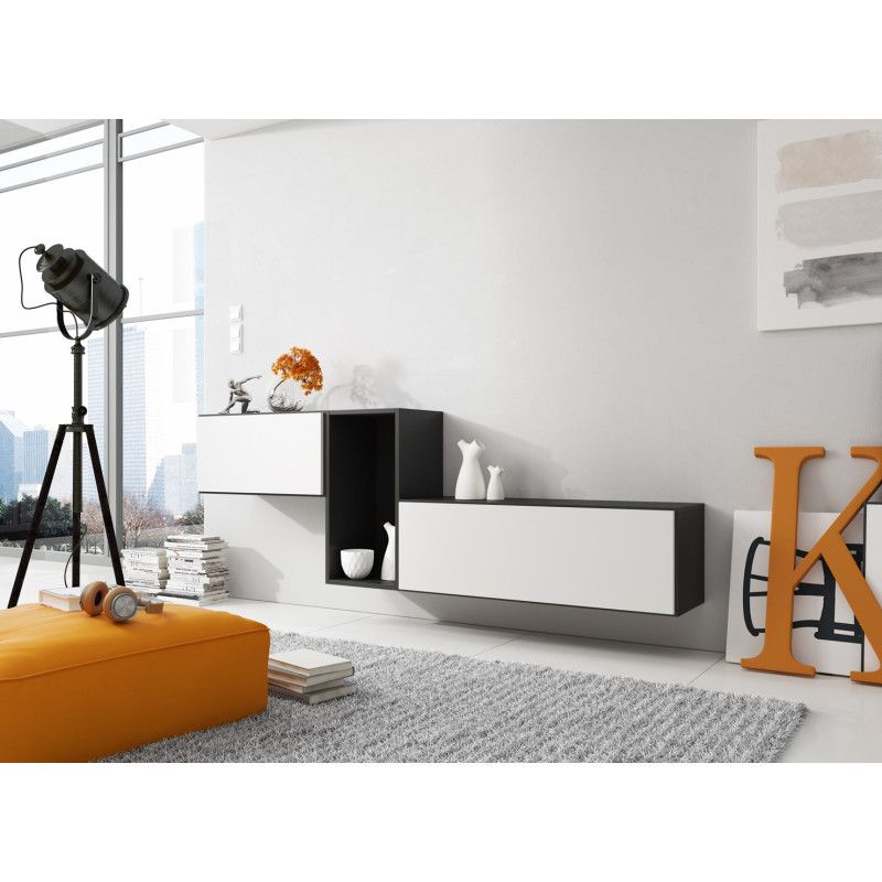 Cama svetainės baldų komplektas ROCO 11 (RO1+RO3+RO4) juodas / juodas / baltas