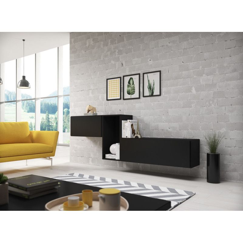 Cama svetainės baldų komplektas ROCO 11 (RO1+RO3+RO4) juodas / juodas / juodas