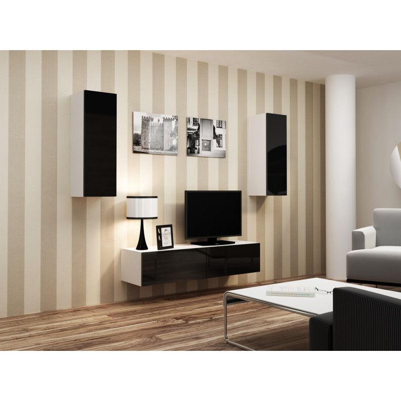 Cama Svetainės spintelių komplektas VIGO 7 baltas / juodas blizgus