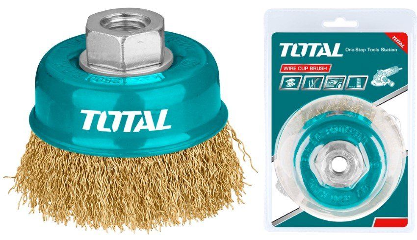 Vielinis šepetys TOTAL, diam. 75 mm, puodas, M14x2, viela 0,3 mm, TAC31031
