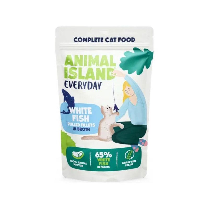 Drėgnas Kačių Maistas - Animal Island Kasdieniai Baltos Žuvies Filė 12 x 85g