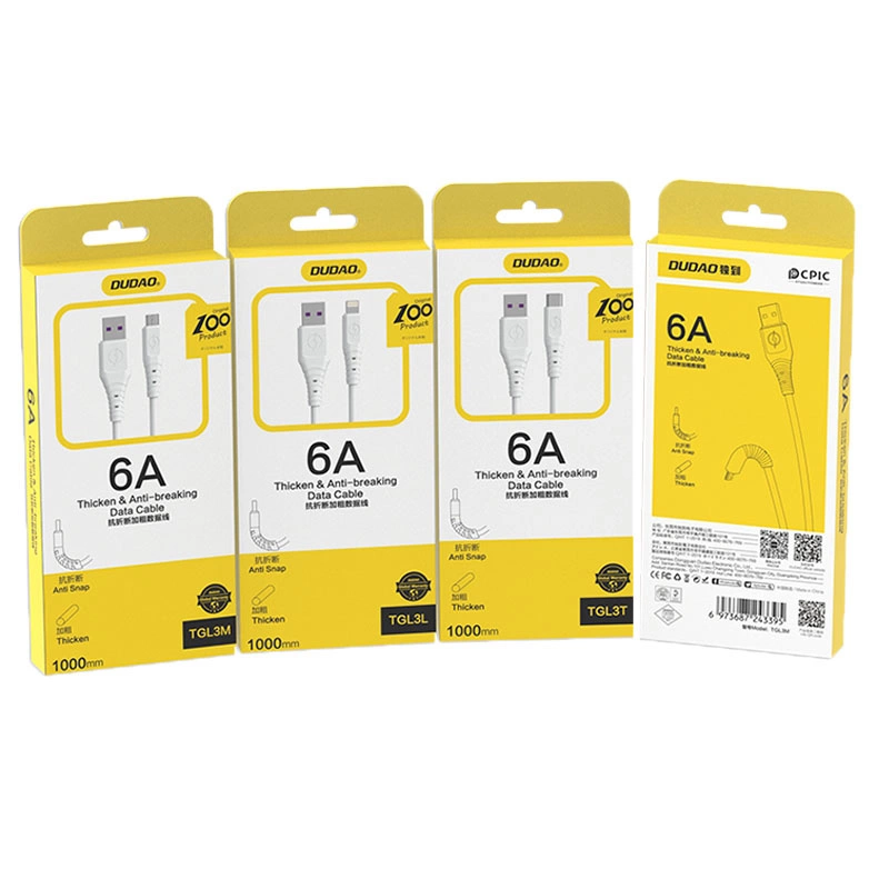 „Dudao“ kabelis USB – USB tipo C 6A laidas, 1 m baltas (TGL3T)