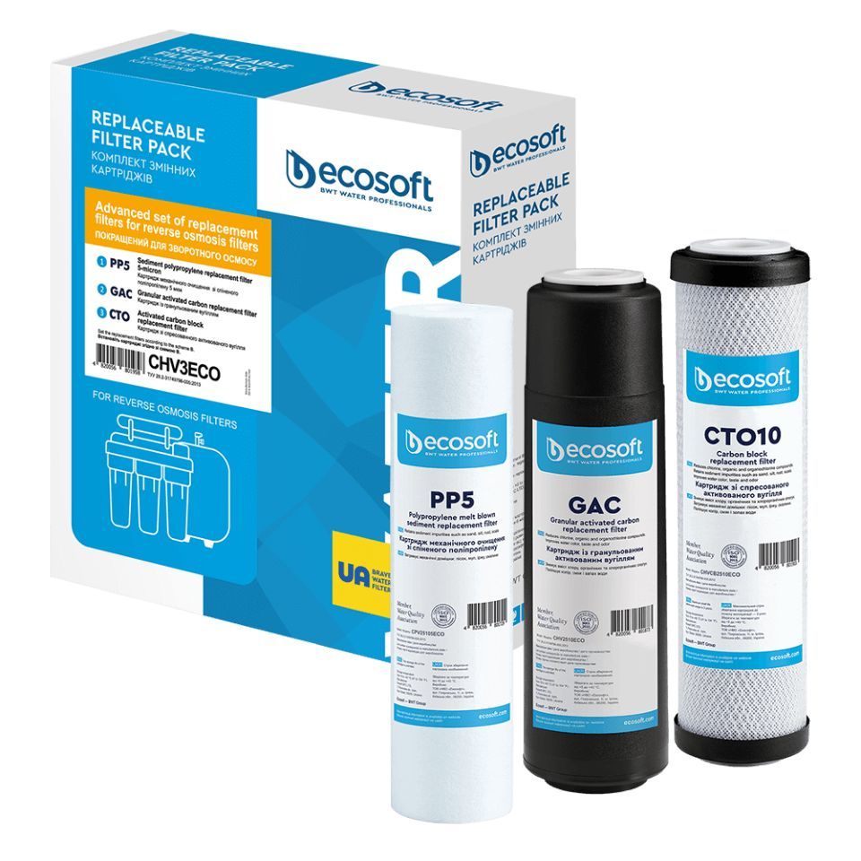 Ecosoft pakaitinių filtrų rinkinys 3 pakopų vandens filtrams