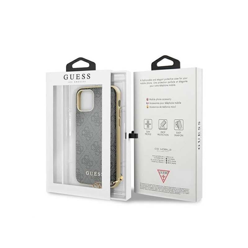 Guess GUHCN61GF4GGR iPhone 11 6,1' / Xr pilkas / pilkas kietas dėklas 4G Charms Collection