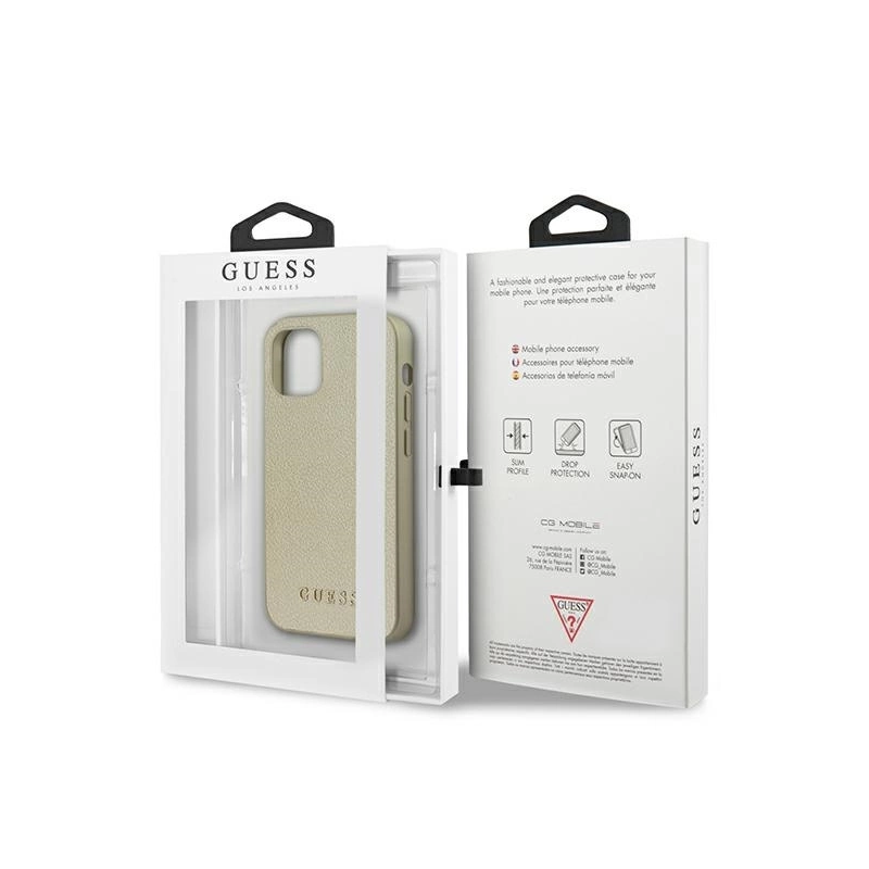 Guess GUHCP12SIGLGO iPhone 12 mini 5,4 colio auksinis / auksinis kietas vaivorykštinis dėklas