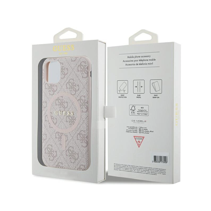 Guess GUHMN61G4GFRP iPhone 11 6,1' / Xr rožinis / rožinis kietas 4G kolekcijos odinis metalinis logotipas MagSafe