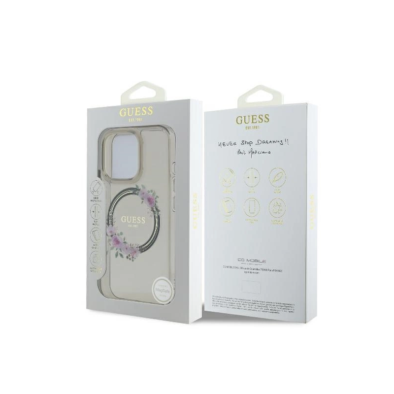 Guess GUHMP16XHFWFCK iPhone 16 Pro Max 6,9' juodas / juodas kietas dėklas IML Gėlių vainikas MagSafe
