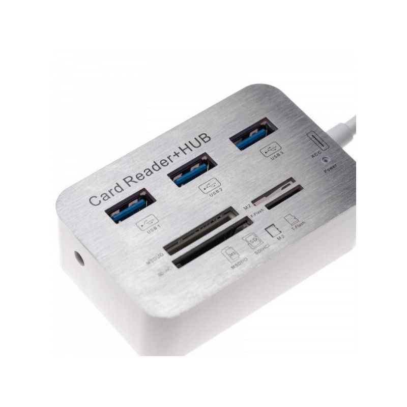 Kortelių skaitytuvas / kortelių skaitytuvas USB 3.0 tipo A iki 3x USB šakotuvas + MS / SD / M2 / TF