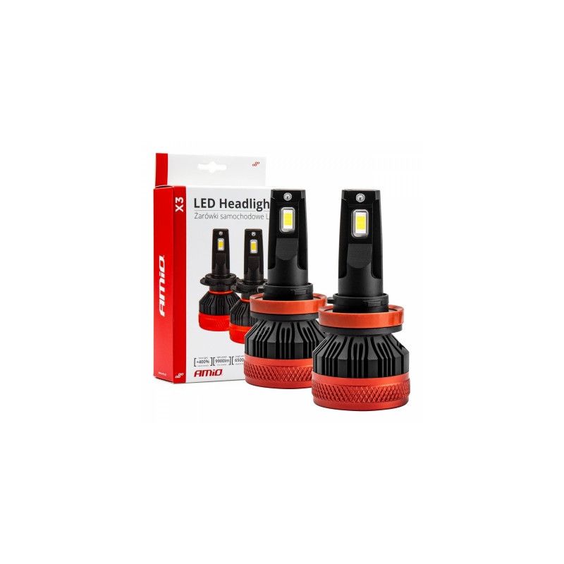 automobilių led lemputės x3 serija h8 h9 h11 h16 6500k canbus amio-02981