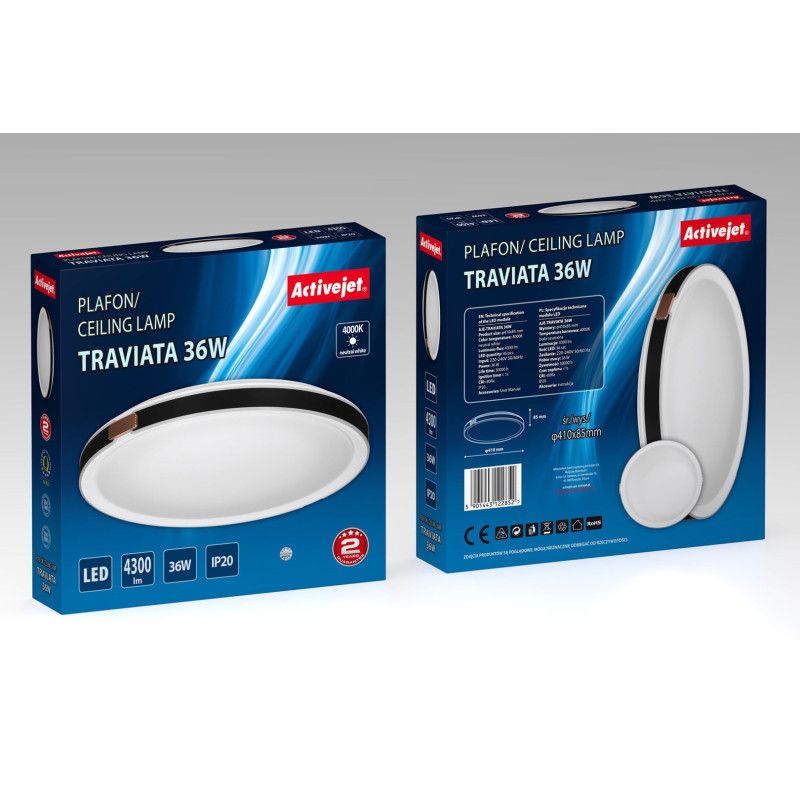 Lubinis Šviestuvas - Activejet AJE-TRAVIATA 36W 4300lm Neutralios Baltos Šviesos