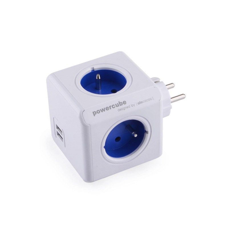 Maitinimo Prailgintuvas - Allocacoc PowerCube Original 4 AC Lizdai USB Mėlyna, Balta