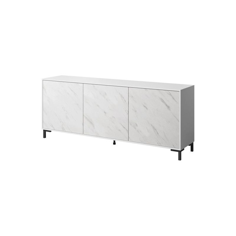 MARMO 3D komoda 200x45x80,5 cm balta matinė / marmuro balta