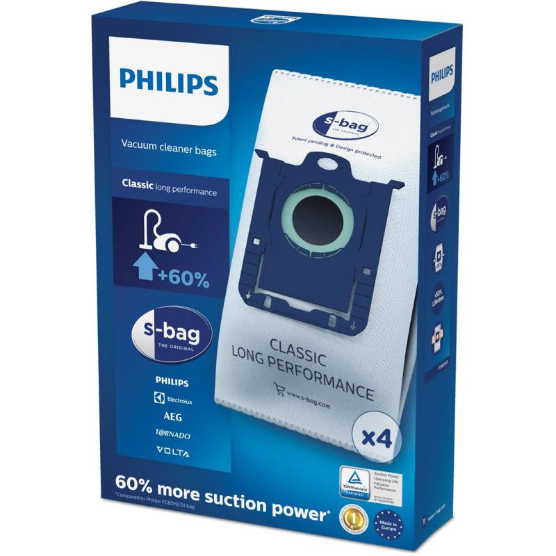 „Philips S-bag“ 4 dulkių maišeliai Dulkių siurblio maišeliai