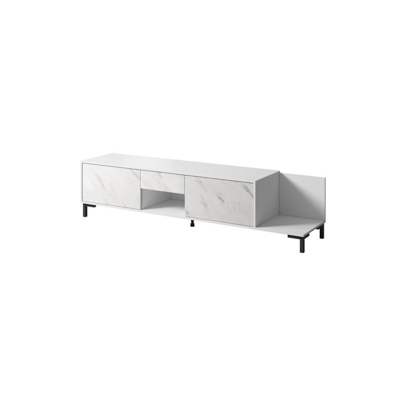 RTV spintelė MARMO 2D1S1K 195x40x47.5 cm balta matinė / marmuro balta spalva