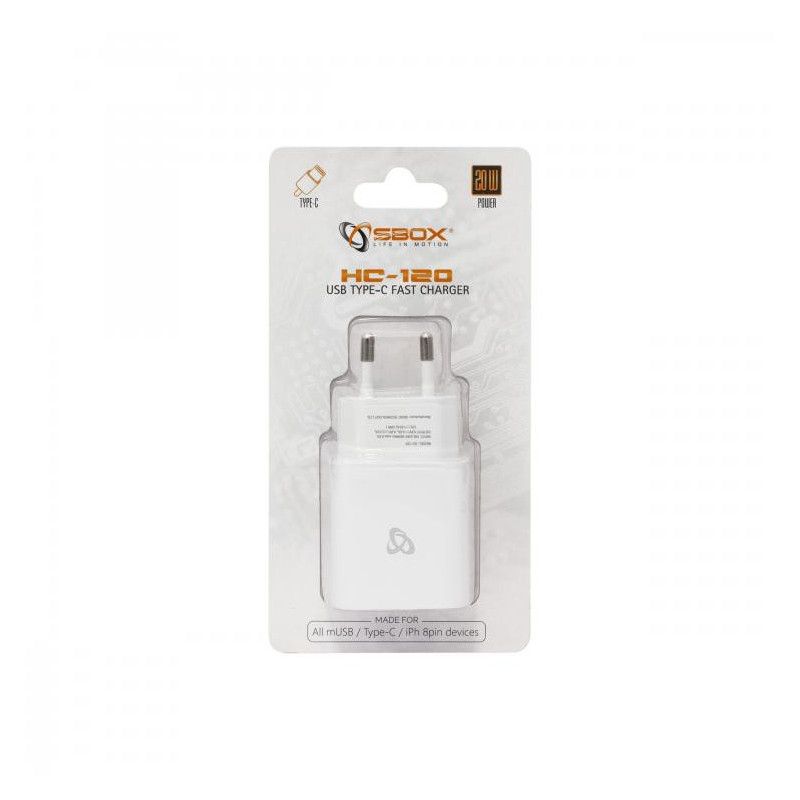 „Sbox HC-120“ USB C tipo namų įkroviklis, baltas