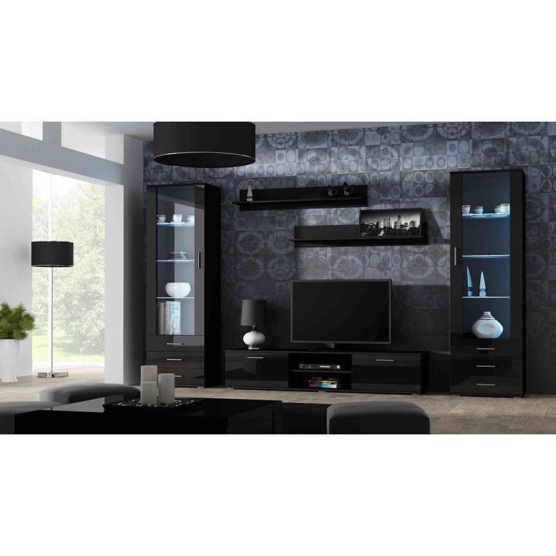SOHO 4 komplektas (RTV180 spintelė + 2x S1 spintelės + lentynos) Juoda / Blizgi juoda