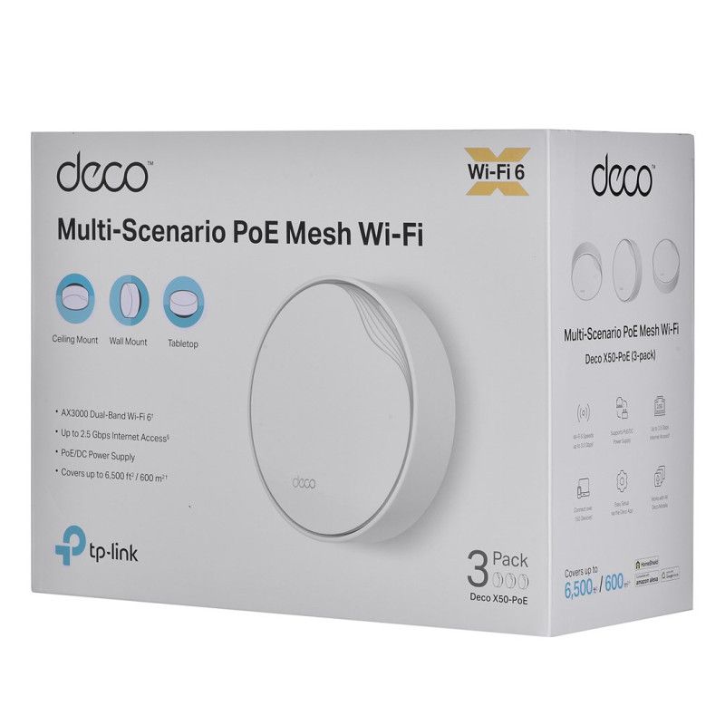 Belaidė Tinklo Sistema - TP-Link AX3000 Wi-Fi 6 Dviejų Juostų 600m² PoE 3 Vienetų Rinkinys