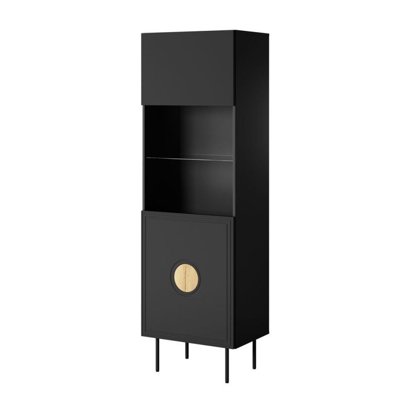 Vitrina PALAZZO 60x42x190 juoda + ąžuolo dirbiniai