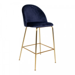 2 mėlynų baro kėdžių su aksomo apmušalu ir žalvario spalvos kojomis komplektas House Nordic Lausanne