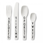4 dalių baltos spalvos vaikiškų stalo įrankių rinkinys Design Letters