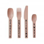 4 dalių rožinės spalvos vaikiškų stalo įrankių rinkinys Design Letters