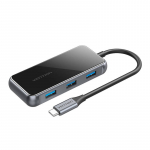 5 viename adapteris HUB Vention TFBHB USB-C į HDMI 4K@60Hz, 3x USB 3.0, PD (pilkas)