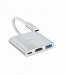 Adapteris Hoco HB14 Type-C to USB-A+HDMI+Type-C sidabrinis