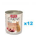 ANIMONDA Carny Adult Chicken, Turkey, Duck hearts 12x800 g vištienos, kalakutienos ir ančių širdelės suaugusioms katėms