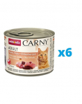 ANIMONDA Carny Adult rinkinys  vištiena, kalakutiena ir ančiukų širdelės  6 x 200 g
