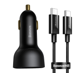Automobilinis įkroviklis Baseus Superme USB-C 100W +USB-C laidas (juodas)