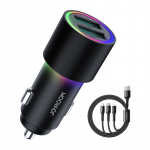 Automobilinis įkroviklis Joyroom JR-CL10, 2x USB, 4.8A + kabelis 3in1 (juodas)